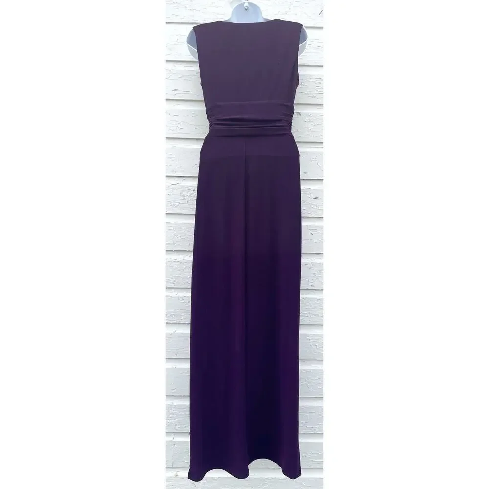 Chaps Dress Faux Wrap Long Maxi Stretchy Size 6 Purple Jersey Sleeveless - Picture 4 of 7